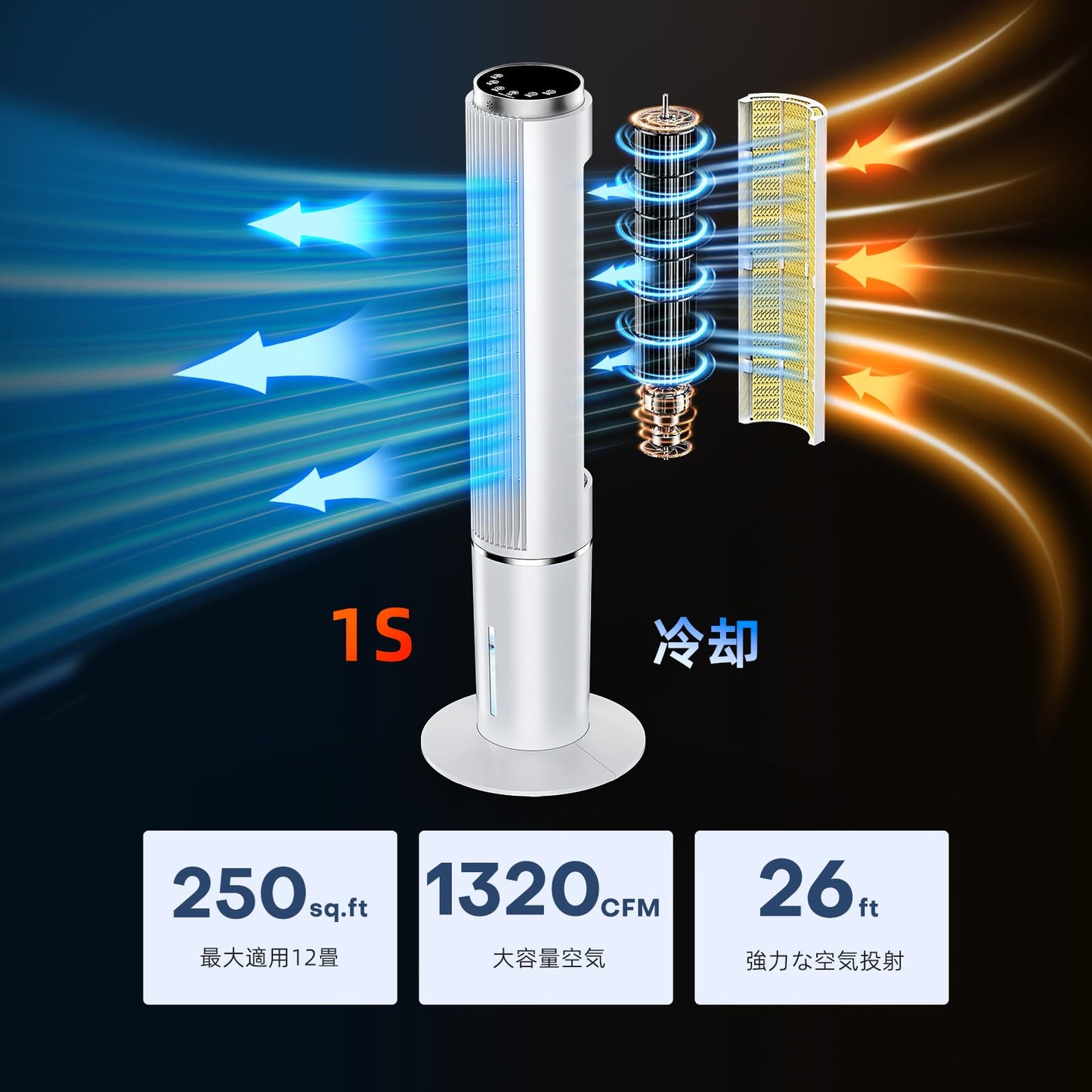 COASTY 冷風機 強力 人気 冷風扇 80W 超省エネタイプ 4L水タンク 4つの保冷バッグ クーラー並みに涼しい 12時間タイマー 3段階風量&4つのモード 70°首振り リモコン5m遠隔操作 50dB静音 スポットクーラー 家庭用 縦型タワーファン 冷風扇風機 冷房 ポータブルエアコンのような冷風機 スリムファン 熱中症対策 工事不要 エアコンが苦手な方 12畳 寝室