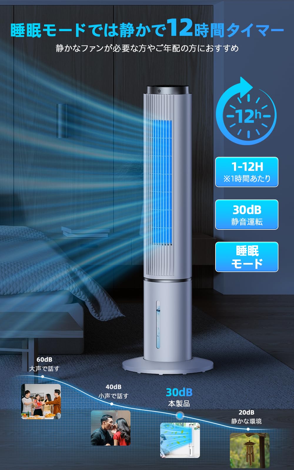 COASTY 冷風機 強力 人気 冷風扇 80W 超省エネタイプ 4L着脱式水タンク 無水警報機能 4つの保冷バッグ クーラー並みに涼しい 12時間タイマー 3段階風量&3つのモード 90°首振り リモコン5m遠隔操作 30dB静音 スポットクーラー 縦型タワーファン 冷風扇風機 冷房 ポータブルエアコンのような冷風機 スリムファン 熱中症対策 工事不要 エアコンが苦手な方 家庭用 12畳 寝室