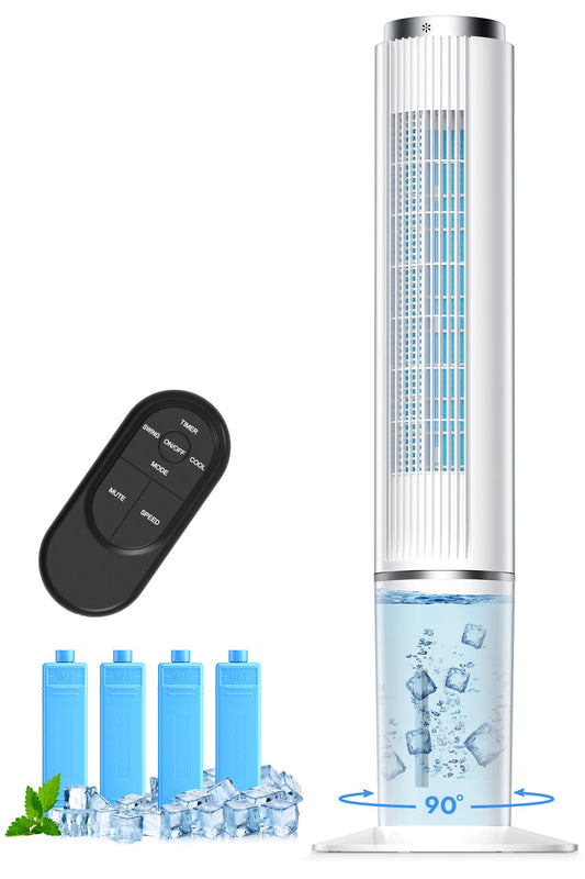 COASTY 冷風機 強力 人気 冷風扇 80W 超省エネタイプ 4L水タンク 4つの保冷バッグ クーラー並みに涼しい 12時間タイマー 3段階風量&4つのモード 70°首振り リモコン5m遠隔操作 50dB静音 スポットクーラー 家庭用 縦型タワーファン 冷風扇風機 冷房 ポータブルエアコンのような冷風機 スリムファン 熱中症対策 工事不要 エアコンが苦手な方 12畳 寝室